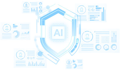 AI shield interface illustration with soft hud graphics on white background, concept of digital protection and data security © ImageFlow