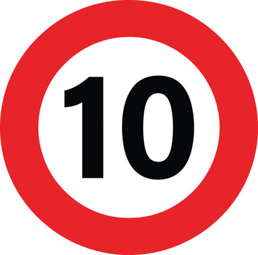 Speed Limit 10 Road Signs - Circular Traffic Regulatory Safety Vector