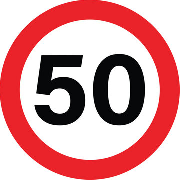 Speed Limit 50 km/h Traffic Signs - Circular Road Regulatory Vector