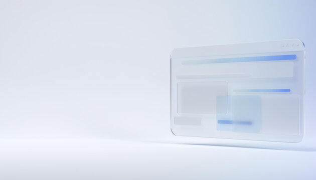 Minimalist Browser User Interface Mockup featuring a Floating Glassmorphism Window on a Clean White Background