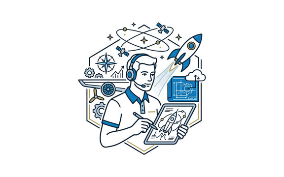 Aerospace Engineer Rocket Design Vector Illustration