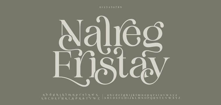 Nalreg Eristay, Luxury modern beauty logo alphabet font. Typography fashion elegant classic letters serif italic fonts decorative wedding vintage logos. vector illustration