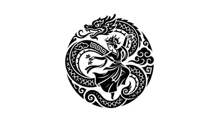 Obraz premium Chinese Dragon Dancer with Traditional Symbolism, Yin Yang Style