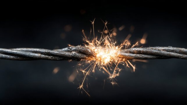 Electric Sparks Bursting Across Twisted Metal Wire in Darkness