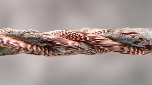 Detailed Braided Electrical Cable Fibers With Worn Surface Texture