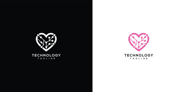 Technology Heart Circuit Board Logo Design Concept