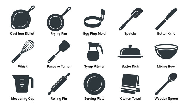 Kitchen Utensils and Cooking Tools Icon Set