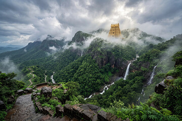 Majestic Sunrise at Tirumala Venkateswara Temple, Tirupati Hills, Andhra Pradesh