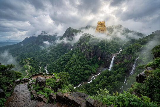 Majestic Sunrise at Tirumala Venkateswara Temple, Tirupati Hills, Andhra Pradesh