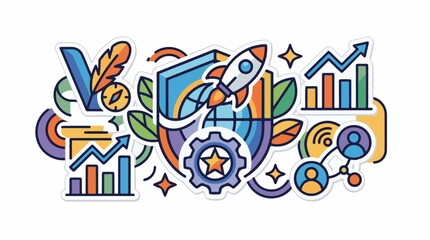 Obraz premium Colorful graphic sticker set of business and innovation icons