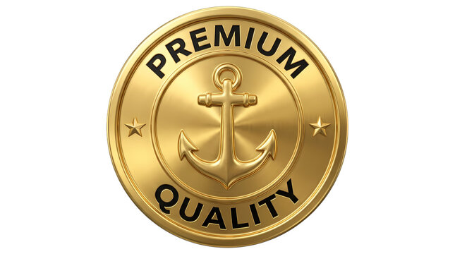 Golden premium quality badge with nautical anchor as PNG element