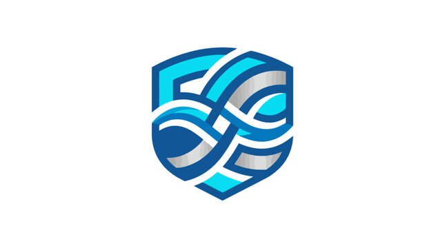 a blue and silver shield logo.