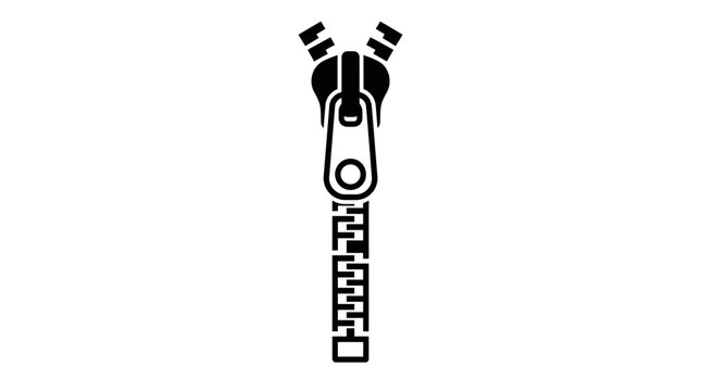 Black Zipper Icon Isolated on White Background, Close Up