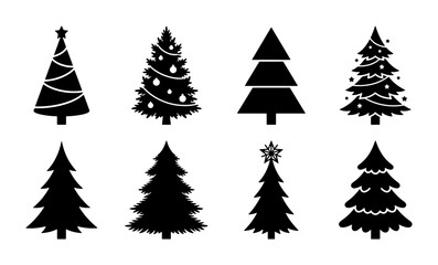 Obraz premium Christmas Tree Icons, Festive Evergreen Silhouettes, Winter Holiday Vector Set, Seasonal Celebration Graphics