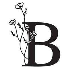 Elegant floral monogram design featuring the letter B with flowers © Suchart