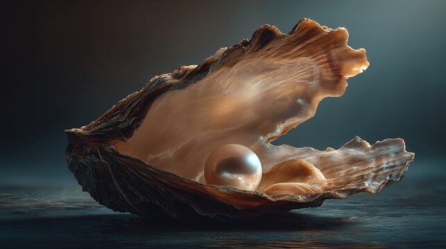 Luminous Pearl Resting Inside Open Seashell at Twilight