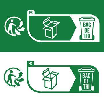 French FR Triman Bac de Tri Cardboard Box Sorting Label for Eco Conscious Consumer Recycling and Sustainable Packaging Compliance