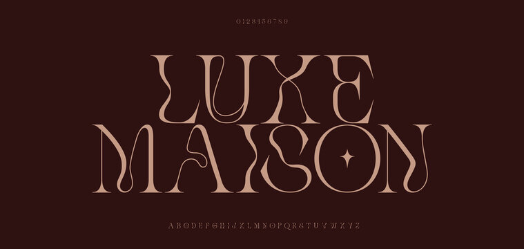Maison, Elegant alphabet letters font and number. Typography Luxury classic lettering serif fonts decorative wedding logo vintage retro concept. vector illustration