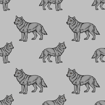 Seamless pattern with grey wolf vector illustration on a solid background