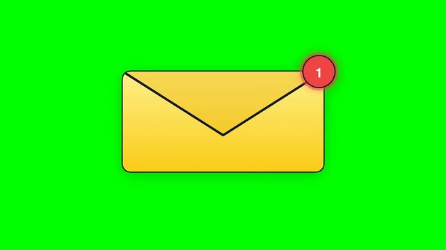 Animated yellow envelope with notification badge on green screen background.