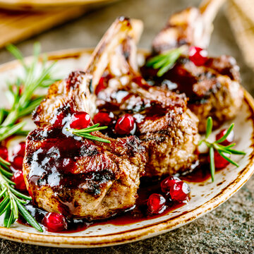 Grilled Lamb Chops with Rosemary and Pomegranate Glaze &ndash; AI Generative