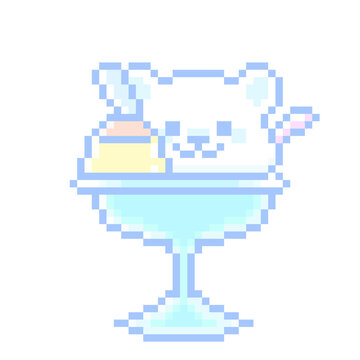 ピクセルアートなくまちゃんプリンアラモード★png