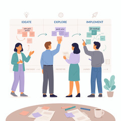 Obraz premium Business strategy, teamwork, workflow planning, collaboration, project management vector illustration