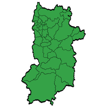 奈良県地図 市町村区分 緑色 筆タッチ 和風 西日本 / A brushstroke map of Nara Prefecture / green