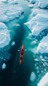 Aerial Kayak Journey Through Arctic Ice Floes and Turquoise Polar Waters