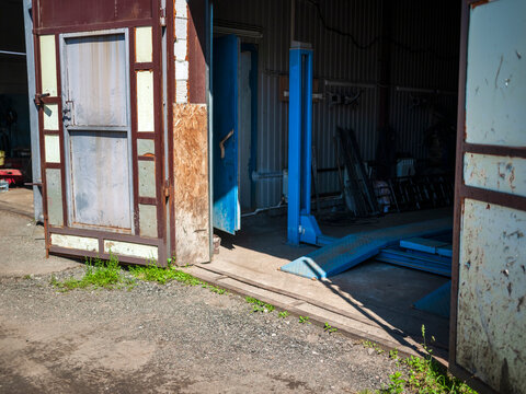 open doors of a garage