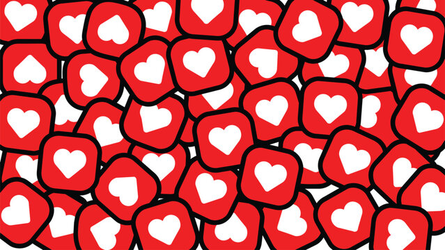 Social Media Love Heart Like Reaction Emoji Icons Seamless Repeating Pattern Background Wallpaper Digital Design Flat Vector Illustration