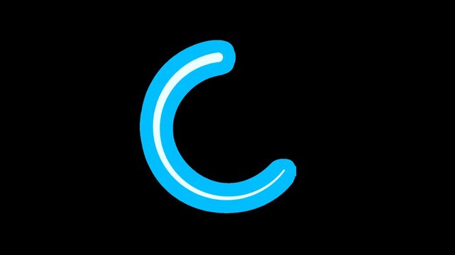 Neon circle spinner animation growing arc, transparent alpha channel