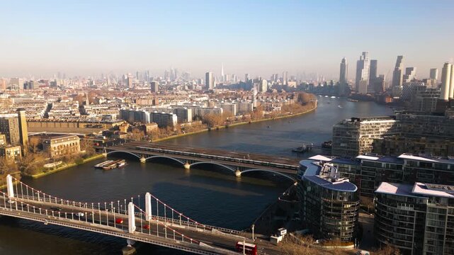 Aerial Panoramic View of The City of London Skyline at Sunrise 