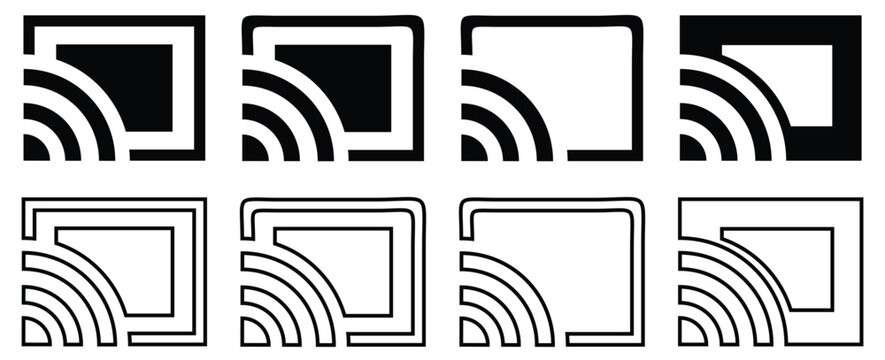 Screen Cast and Wireless Streaming Icon Set in Line and Silhouette Style