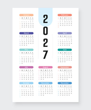 Colorful 2027 calendar template, a vibrant and organized design for effective year planning and scheduling.