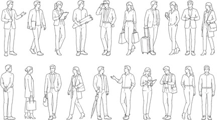 Obraz premium Line Art Collection of Men and Women in Casual and Professional Standing Poses