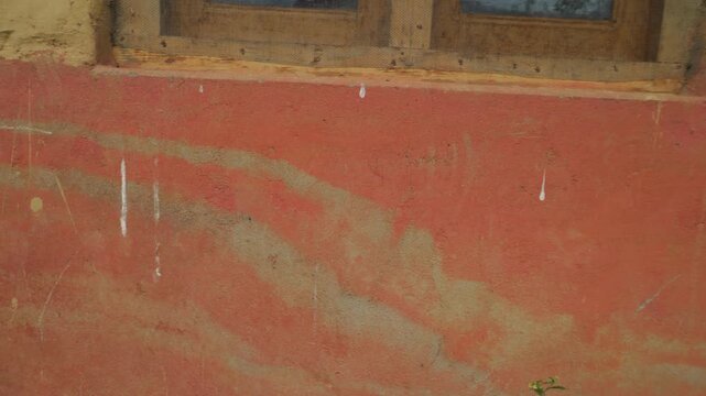 Traditional mud plaster village hut wall Himalaya
