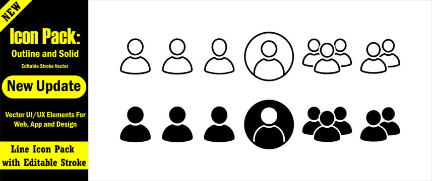 People profile outline and filled icon set. Editable Stroke Vector Icons for UI, Web and App Design