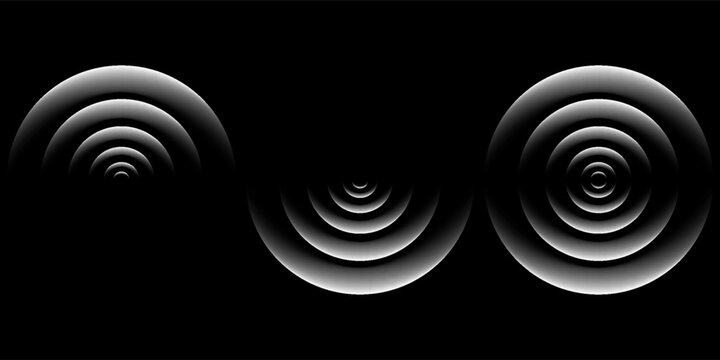 sensor waves set icon on grid transparent, ripple white color, sound wave light effect, radar and sonar digital technology, vector illustration