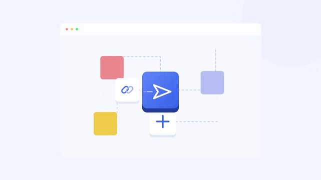 Digital workflow automation process connecting icons with data analysis and task management nodes