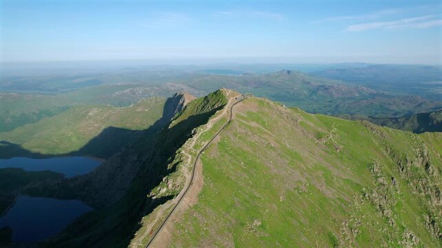 Peak Snowdon and Crib Goch , Yr Wyddfa and Crib Goch. The highest peak of Wales. Eryri National Park. Famous HIke Route