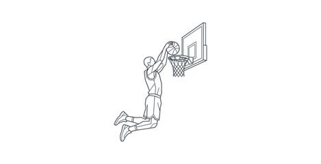 Basketball Player Slam Dunk Outline Vector © Mardiyo