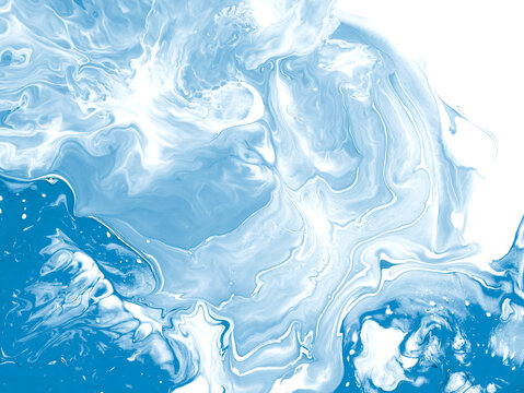 Blue abstract creative  hand painted background, fluid art, marble texture