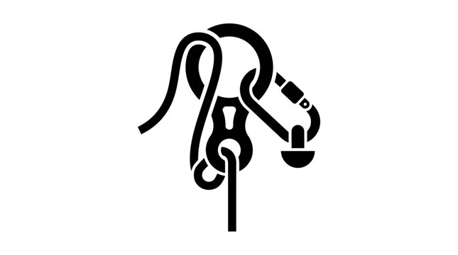 Rope knot with carabiner and ascender for climbing and mountaineering