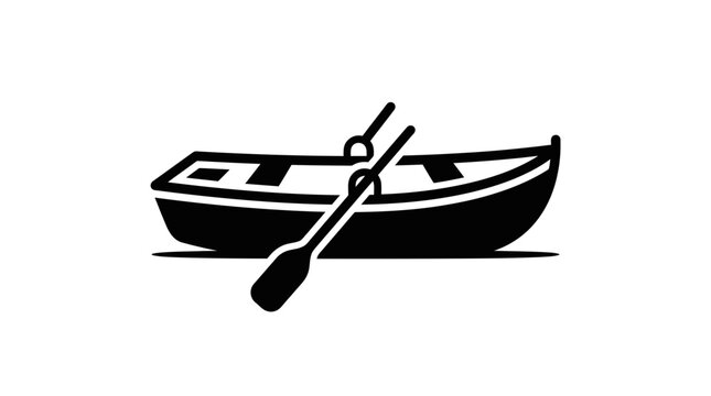 Rowboat with Oars Icon Silhouette, Simple Minimalist Vector Illustration