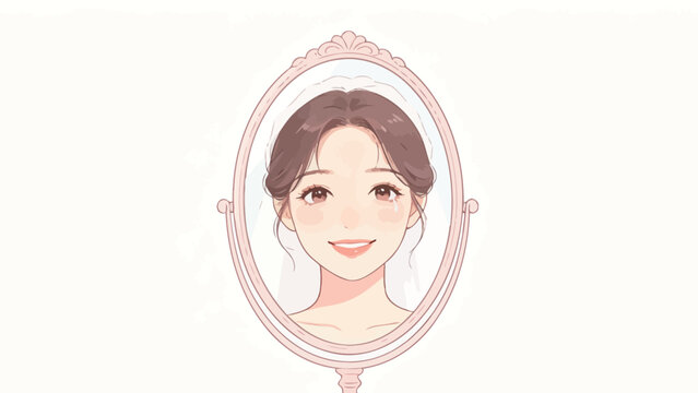 A Tearful Bride Gazing in a Pink Hand Mirror, Capturing Bittersweet Wedding Emotion and Soft