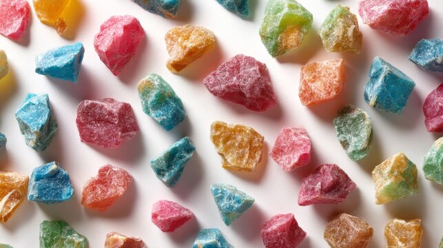 Colorful Raw Sugar Crystals Pattern on White Background Texture