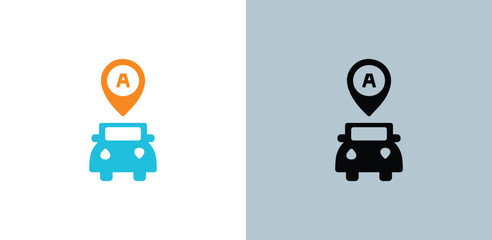 Blue car with orange a symbol, black car with white a symbol, side view © AMINUR