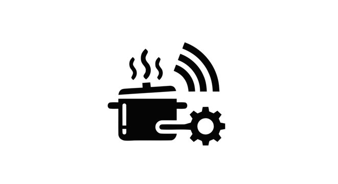 A pot with steam emitting and a gear next to it symbolizes Technology integration