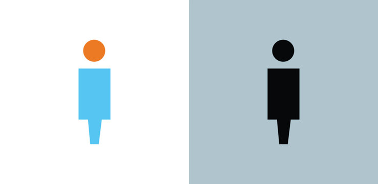 Isometric of two people standing side by side, one with a brown head and blue body, the other with a black head and gray body